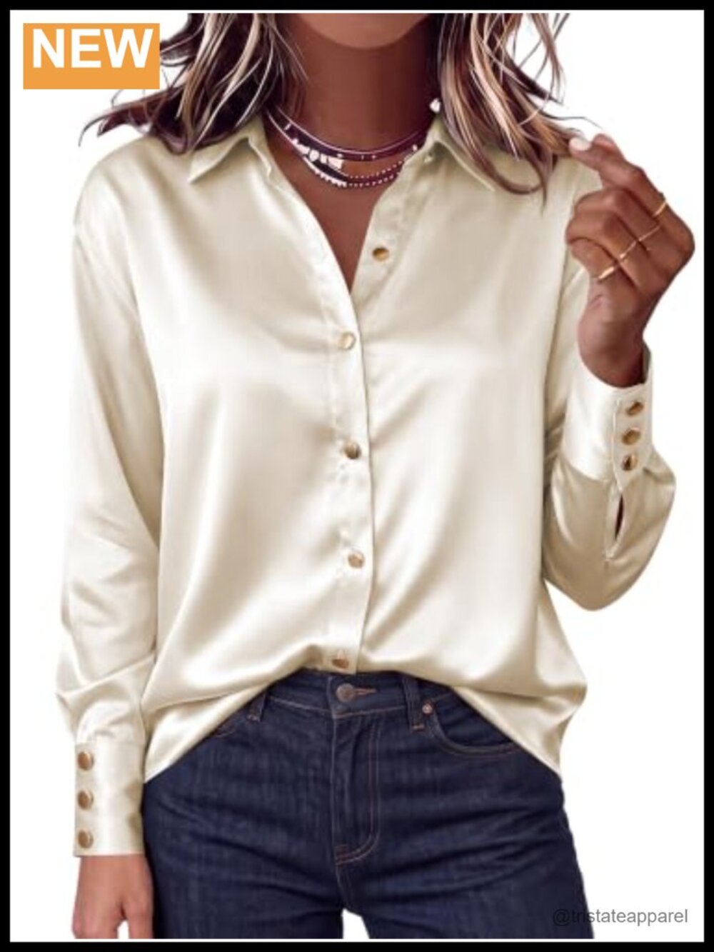 Satin Blouse Long Sleeve Button Down Dressy Work Top